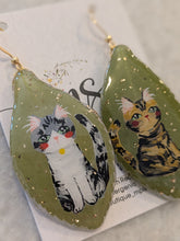 Hand Painted Different Cats on Leaf Earrings