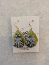 Hand Painted Long Hair Cat on Leaf Earrings
