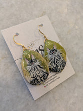 Hand Painted Long Hair Cat on Leaf Earrings