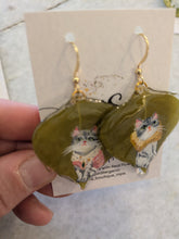 Hand Painted Royal Cats on Leaf Earrings