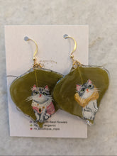 Hand Painted Royal Cats on Leaf Earrings