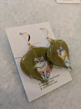 Hand Painted Royal Cats on Leaf Earrings