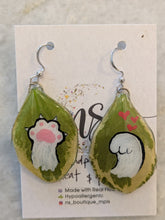Hand Painted Cat Paws on Leaf Earrings