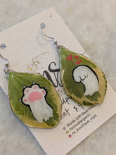 Hand Painted Cat Paws on Leaf Earrings