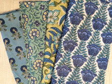 Citron & Cobalt Cloth Napkin Set- Handcrafted 100% Cotton Block Print  – Set of 4