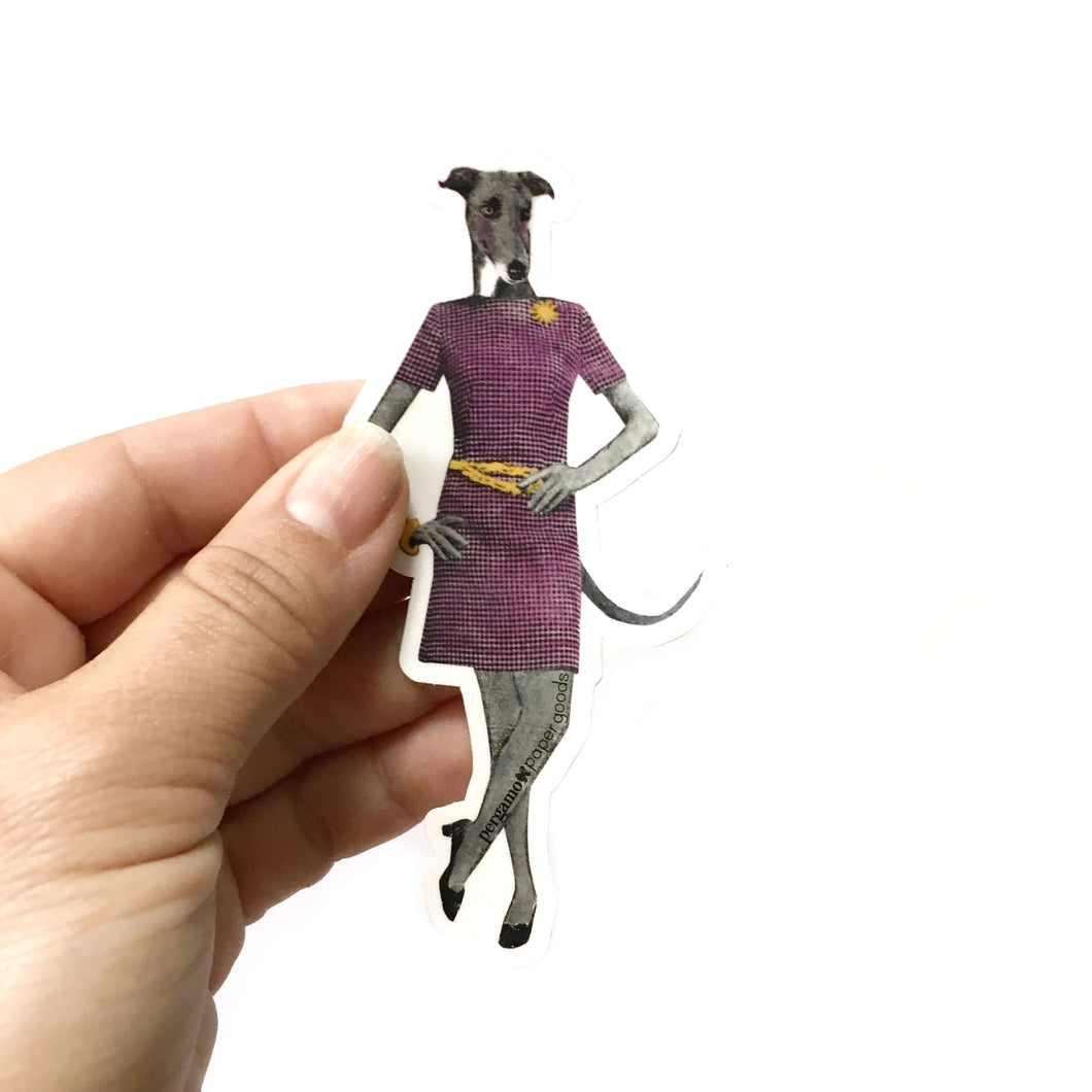 Greyhound Lady Waterproof Vinyl Sticker- Vintage Style Dog