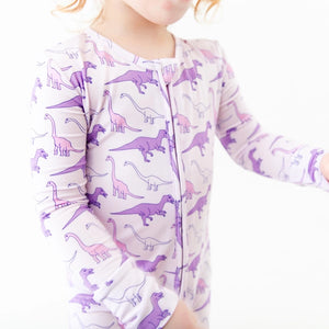 Land Before Bedtime Dinosaur Bamboo Baby Pajamas Convertible Footie - Prehistoric Purple