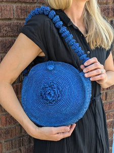 Bold Indigo Twisted Handle Round Raffia Purse
