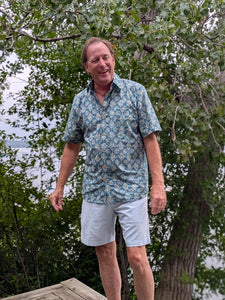 Men's Button Down Shirt— Blue Medallion