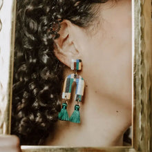 Speckled Pattern Block Arch Earrings with Tassels