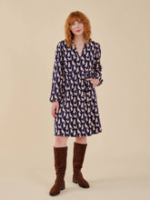Greta Long Sleeve Dress in Lounge Cats Navy