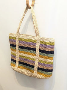 Handwoven Striped Raffia Tote