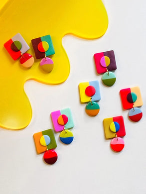 Short Square Color Block Earrings