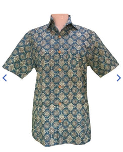 Men's Button Down Shirt— Blue Medallion