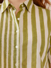 Fair Trade Benji Button Down Shirt in Green Stripe