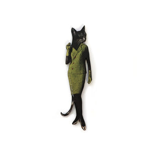 Retro Cat (In Avocado Dress) Wood Magnet