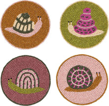 Hand-Beaded Gardenland Snails Coasters (Set of 4)