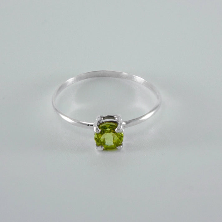 Peridot Solitaire Four Prong Sterling Silver Ring