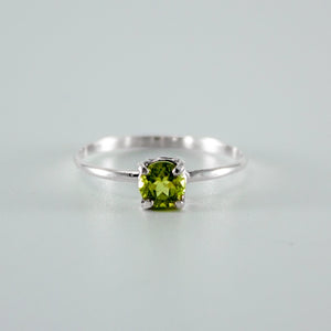 Peridot Solitaire Four Prong Sterling Silver Ring