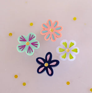 Hand-Painted Flower Stud Earrings Set