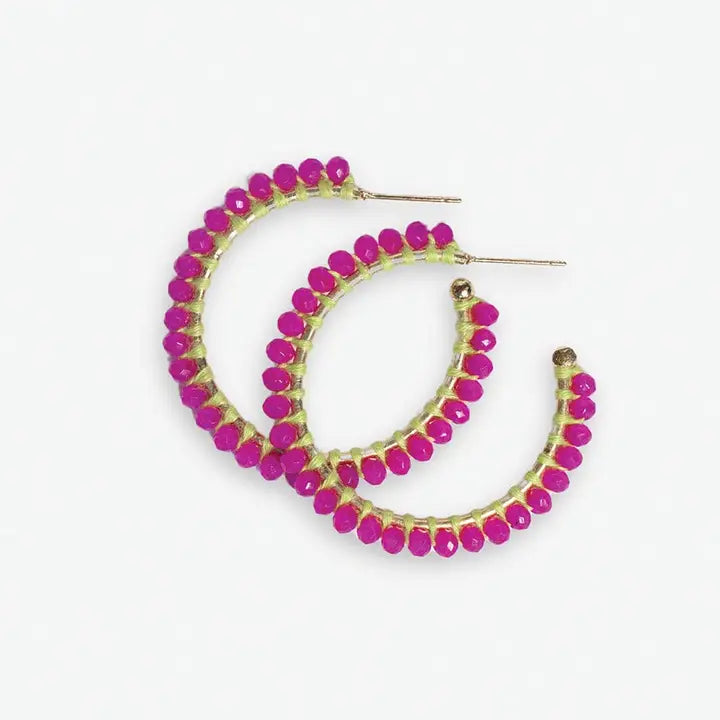 Crystal Threaded Beads Hoops (Multiple Colors)