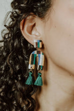 Speckled Pattern Block Arch Earrings with Tassels