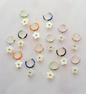 Flower Enamel Huggie Hoop Earrings