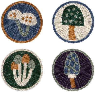 Hand-Beaded Mushroom Coasters (Set of 4)