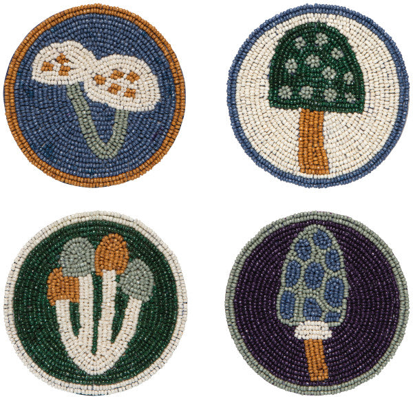 Hand-Beaded Mushroom Coasters (Set of 4)