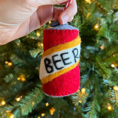Beer Can Fair Trade Felt Wool Ornament