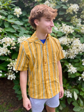 Men’s Hand Block Printed Button Down – Yellow/Blue/Cream