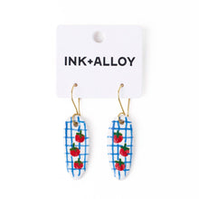 Oval Ceramic Earrings With Tomatoes + Blue Plaid