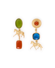 Calliope Horse Glass + Carnelian Stone Earrings Brass