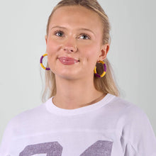 Game Day Beaded Color Block Hoop Earrings - Yellow + Purple