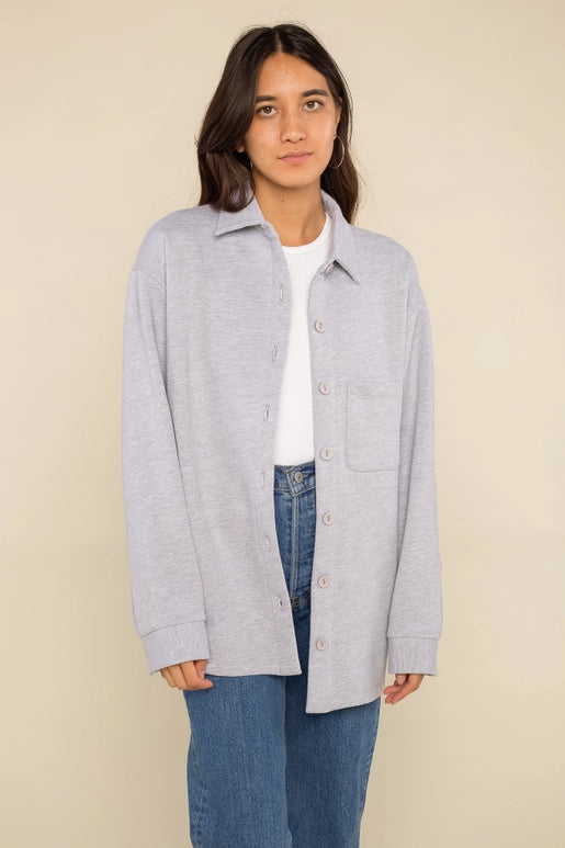 Grey Fleece Button Down Top