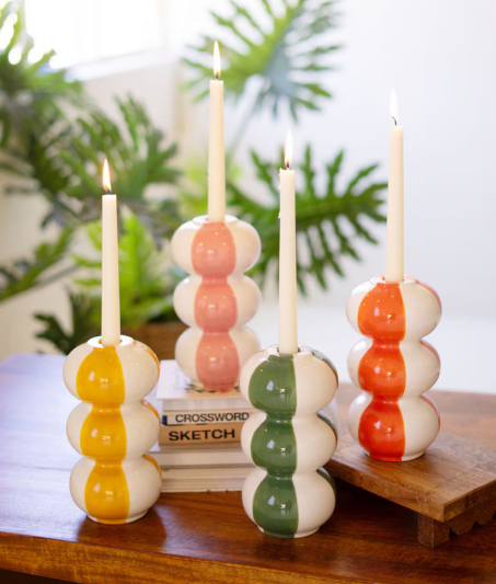 Ceramic Bubble Striped Taper Candle Holders