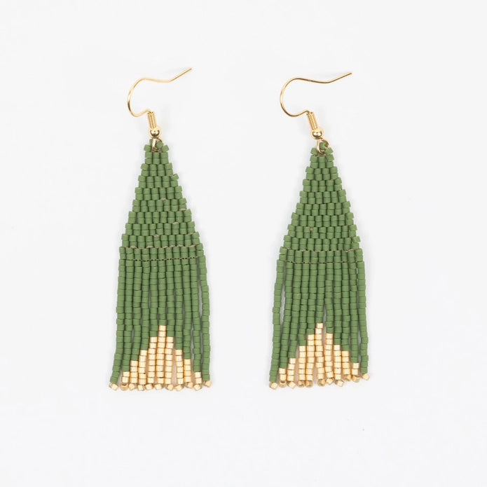 Delica Olive Triangle with Gold Earrings