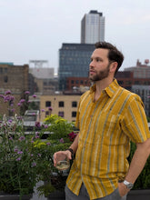 Men’s Hand Block Printed Button Down – Yellow/Blue/Cream