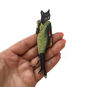 Retro Cat (In Avocado Dress) Wood Magnet