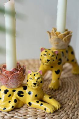 Ceramic Cheetah Taper Candle Holders (Set of 2)