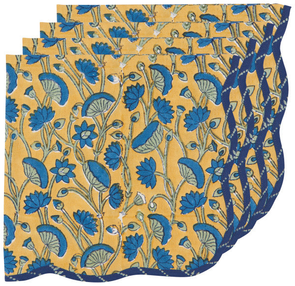 Fan Flower Block Print Napkins (Set of 4)