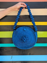 Bold Indigo Twisted Handle Round Raffia Purse