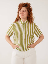 Fair Trade Benji Button Down Shirt in Green Stripe