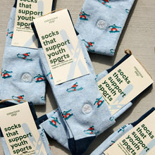 Socks That Support Youth Sports (Blue Skiers & Snowboarders)