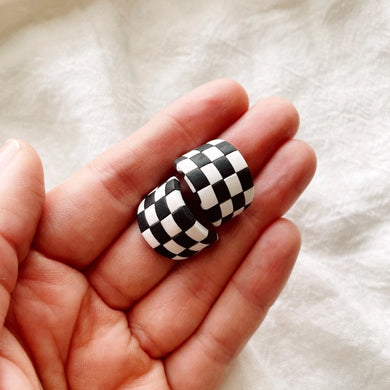 Checkerboard Huggies | Polymer Clay Earrings