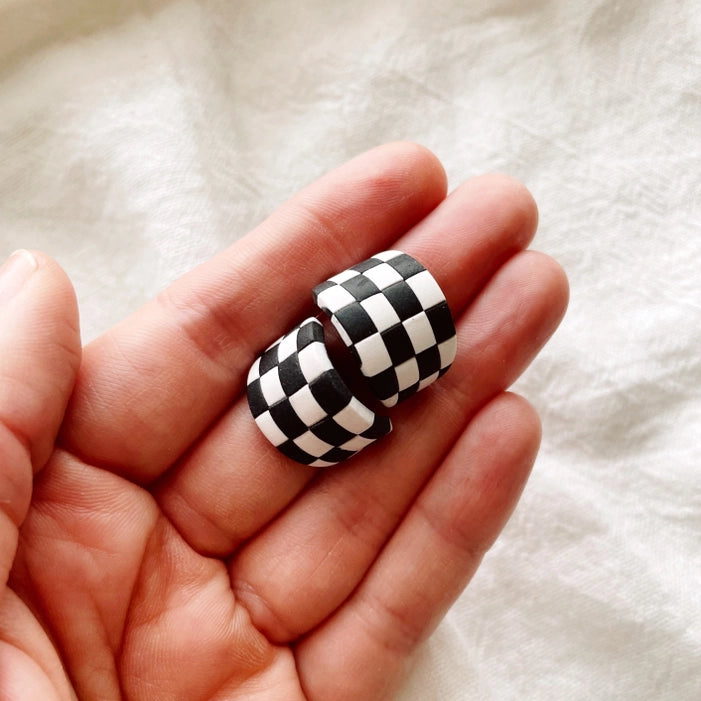 Checkerboard Huggies | Polymer Clay Earrings