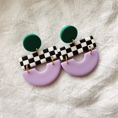 Stevie | Geometric Checkerboard Polymer Clay Earrings
