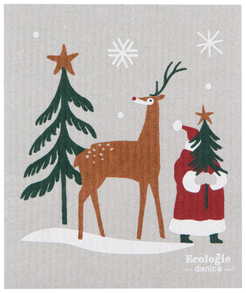Santa's Reindeer Swedish Dishcloth