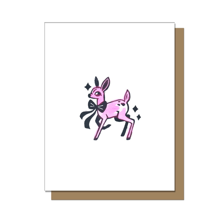 Pink Deer Holiday Greeting Card