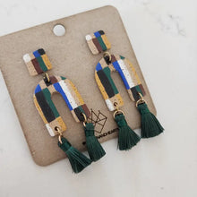 Speckled Pattern Block Arch Earrings with Tassels